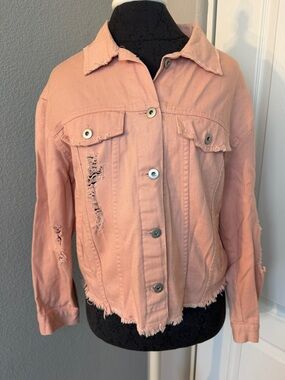 G by Guess Pink Distressed Denim Jacket Size Small